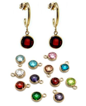 Wholesale 14K Gold Filled Fancy 6mm AAA CZ Bezel Birthstone Earrings with 12mm Half Hoop