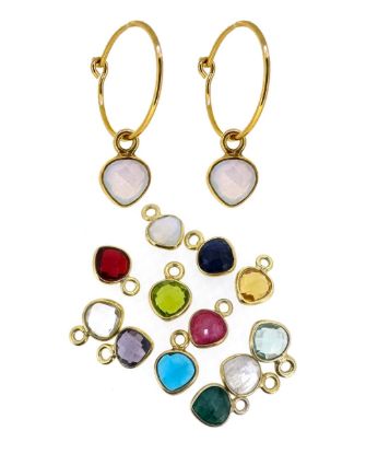 Wholesale Gold over Sterling Silver Birthstone Earrings - 15mm Hoop with 6mm Heart Bezel charms