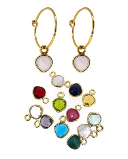Wholesale Gold over Sterling Silver Birthstone Earrings - 15mm Hoop with 6mm Heart Bezel charms