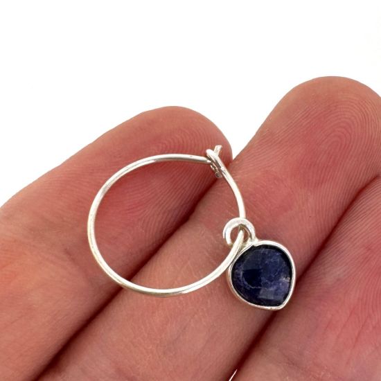 Wholesale Sterling Silver 15mm Hoop Earrings with 6mm Heart Bezel Birthstones