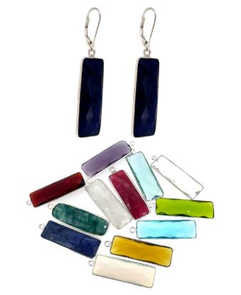 Wholesale Sterling Silver Leverback Earrings with Rectangle Bezel Birthstones