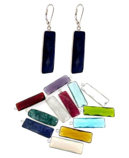 Wholesale Sterling Silver Leverback Earrings with Rectangle Bezel Birthstones