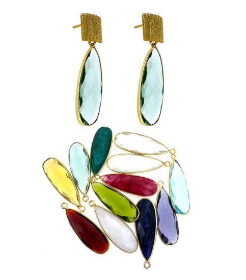 Wholesale Gold over Sterling Silver Fancy Textured Square Earrings with Long Teardrop Birthstone