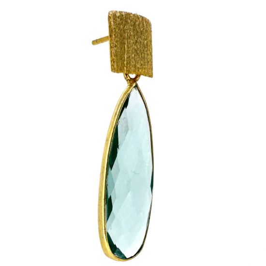 Wholesale Gold over Sterling Silver Fancy Textured Square Earrings with Long Teardrop Birthstone