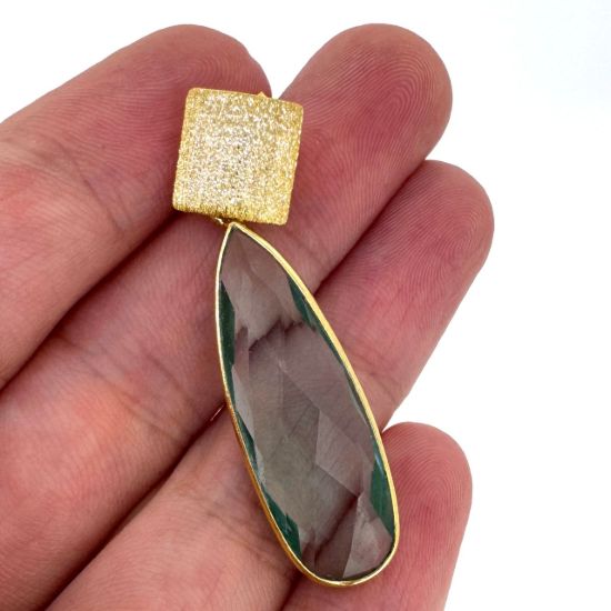 Wholesale Gold over Sterling Silver Fancy Textured Square Earrings with Long Teardrop Birthstone