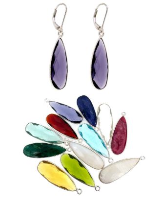 Wholesale Sterling Silver Leverback Earrings with Elongated Teardrop Bezel Birthstones