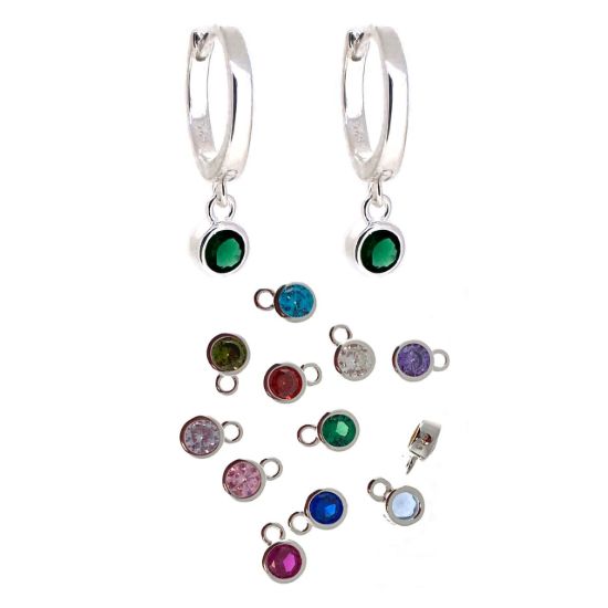 Wholesale 925 Sterling Silver Birthstone Huggie Earrings with 4mm AAAA CZ Stones