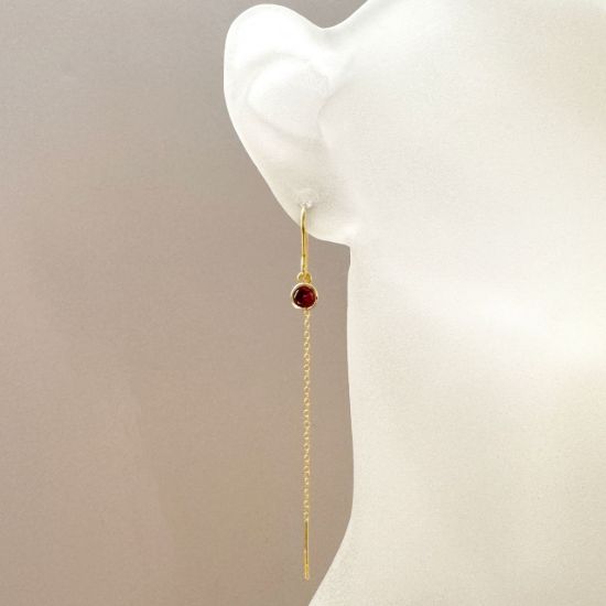 Wholesale Gold over Sterling Silver Threader Earrings with 4mm Round AAAA CZ Stone Bezel Birthstones 