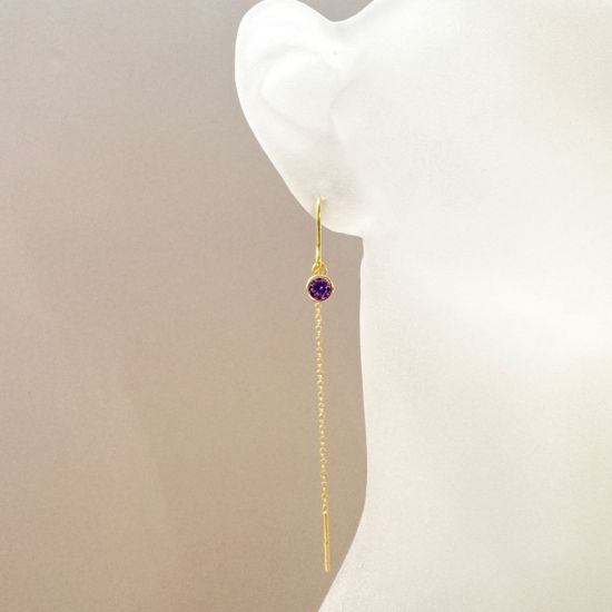 Wholesale Gold over Sterling Silver Threader Earrings with 4mm Round AAAA CZ Stone Bezel Birthstones 