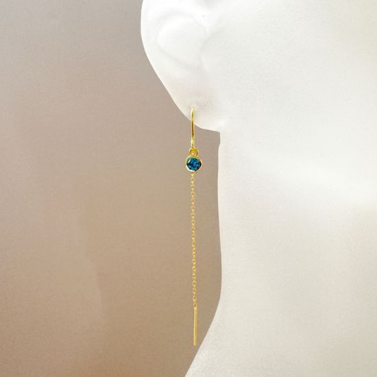 Wholesale Gold over Sterling Silver Threader Earrings with 4mm Round AAAA CZ Stone Bezel Birthstones 