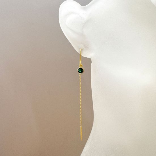 Wholesale Gold over Sterling Silver Threader Earrings with 4mm Round AAAA CZ Stone Bezel Birthstones 