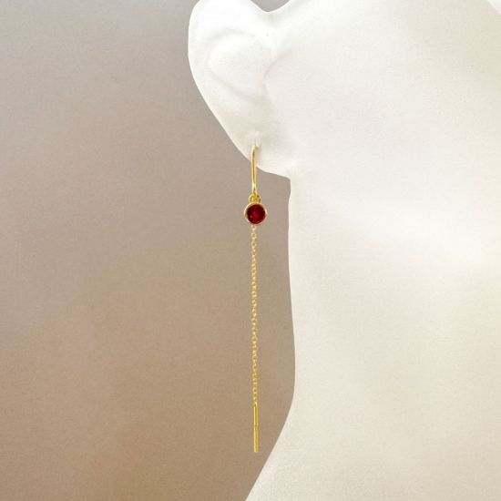 Wholesale Gold over Sterling Silver Threader Earrings with 4mm Round AAAA CZ Stone Bezel Birthstones 