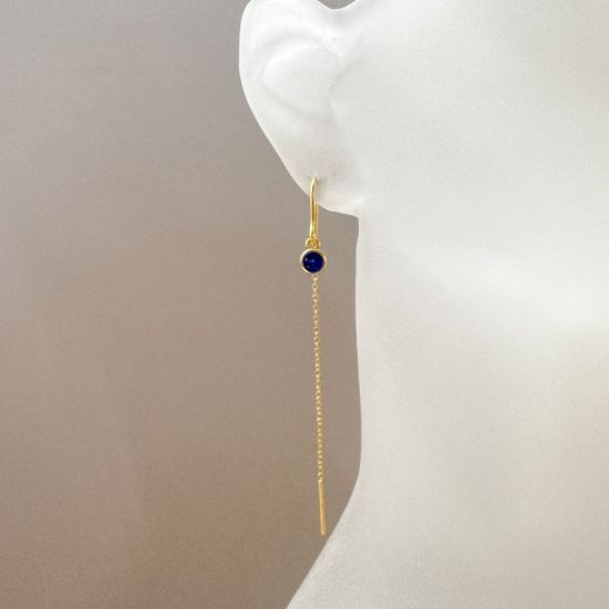 Wholesale Gold over Sterling Silver Threader Earrings with 4mm Round AAAA CZ Stone Bezel Birthstones 