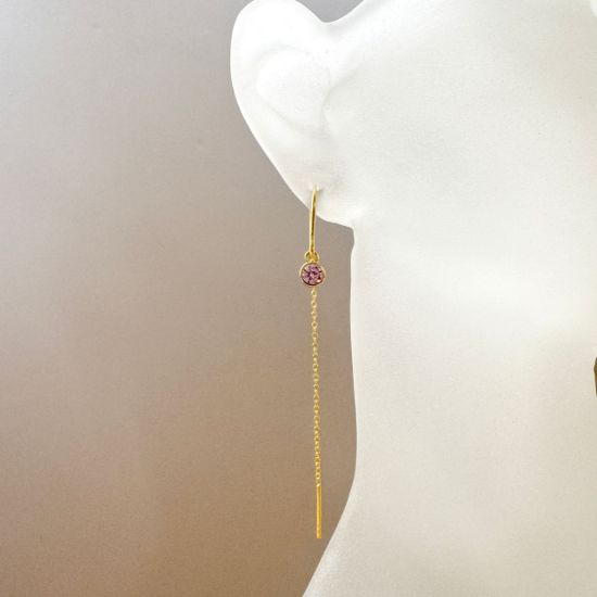 Wholesale Gold over Sterling Silver Threader Earrings with 4mm Round AAAA CZ Stone Bezel Birthstones 