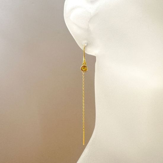 Wholesale Gold over Sterling Silver Threader Earrings with 4mm Round AAAA CZ Stone Bezel Birthstones 