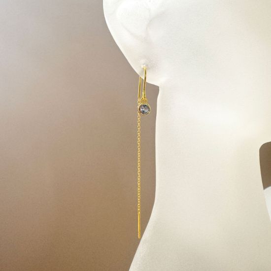 Wholesale Gold over Sterling Silver Threader Earrings with 4mm Round AAAA CZ Stone Bezel Birthstones 