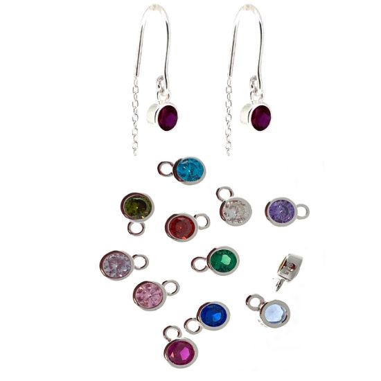 Wholesale Sterling Silver Threader Earrings with 4mm Round AAAA CZ Stone Bezel Birthstones