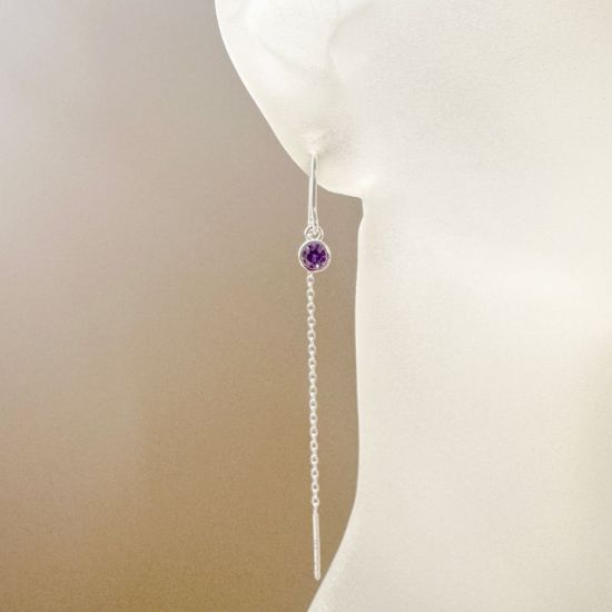 Wholesale Sterling Silver Threader Earrings with 4mm Round AAAA CZ Stone Bezel Birthstones