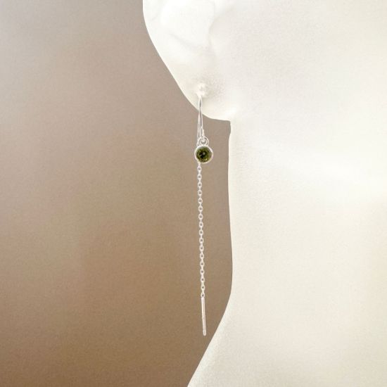 Wholesale Sterling Silver Threader Earrings with 4mm Round AAAA CZ Stone Bezel Birthstones