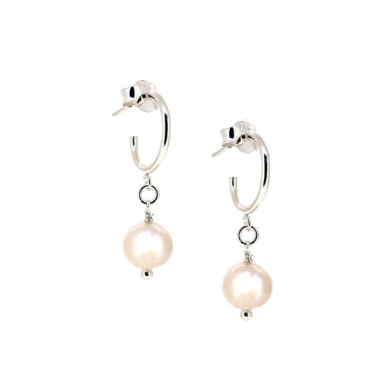 Wholesale Sterling Silver White Freshwater Pearl Half Hoop Earrings