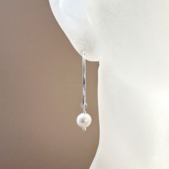 Wholesale Sterling Silver White Freshwater Pearl Hoop Earrings