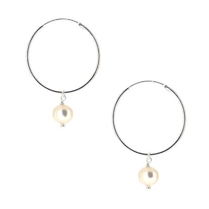 Wholesale Sterling Silver White Freshwater Pearl Hoop Earrings
