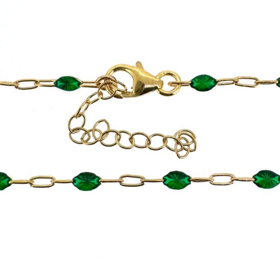 Wholesale 1/20 14k Gold Filled Finished Adjustable Enamel Chain Jewelry - Paperclip Chain with Green Enamel