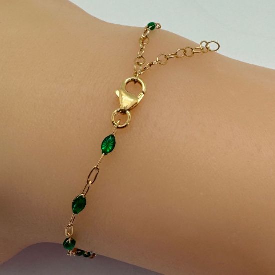 Wholesale 1/20 14k Gold Filled Finished Adjustable Enamel Chain Jewelry - Paperclip Chain with Green Enamel