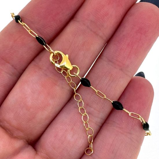 Wholesale 1/20 14k Gold Filled Finished Adjustable Enamel Chain Jewelry - Paperclip Chain with Black Enamel