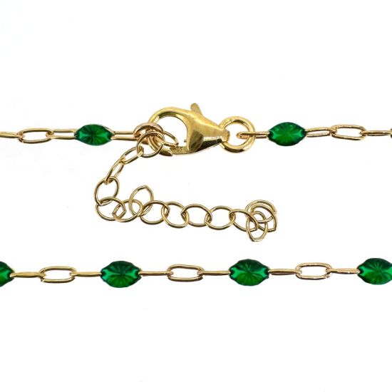 Wholesale 1/20 14k Gold Filled Finished Adjustable Enamel Chain Jewelry - Paperclip Chain with Turquoise Enamel