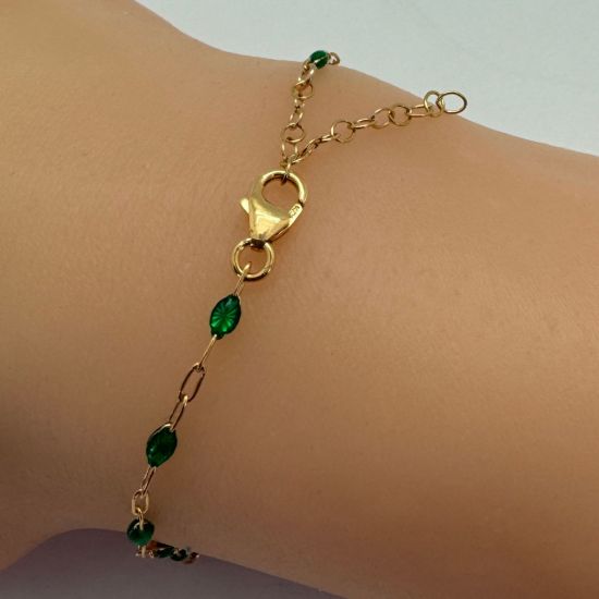 Wholesale 1/20 14k Gold Filled Finished Adjustable Enamel Chain Jewelry - Paperclip Chain with Turquoise Enamel