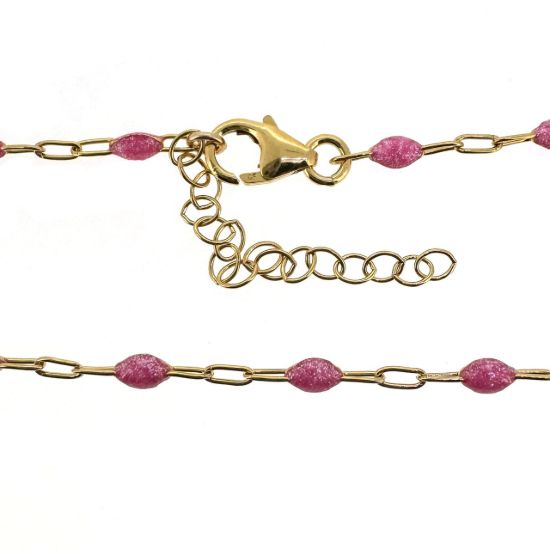 Wholesale 1/20 14k Gold Filled Finished Adjustable Enamel Chain Jewelry - Paperclip Chain with Pink Enamel
