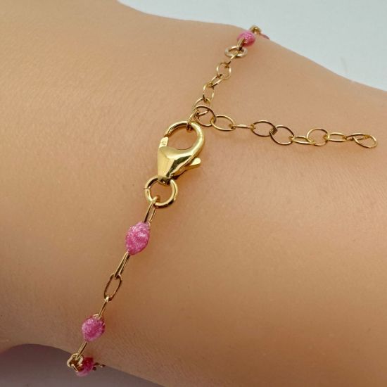 Wholesale 1/20 14k Gold Filled Finished Adjustable Enamel Chain Jewelry - Paperclip Chain with Pink Enamel