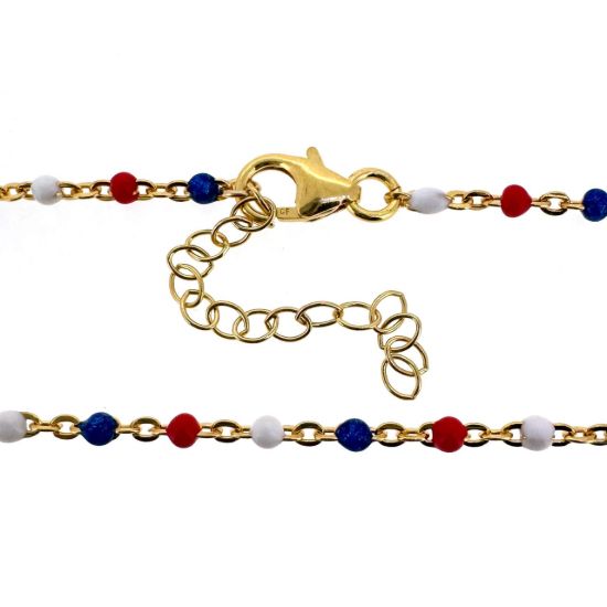 Wholesale 1/20 14k Gold Filled Finished Adjustable Enamel Chain Jewelry - Cable Chain with Red, White, and Blue Enamel