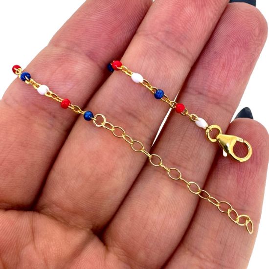 Wholesale 1/20 14k Gold Filled Finished Adjustable Enamel Chain Jewelry - Cable Chain with Red, White, and Blue Enamel