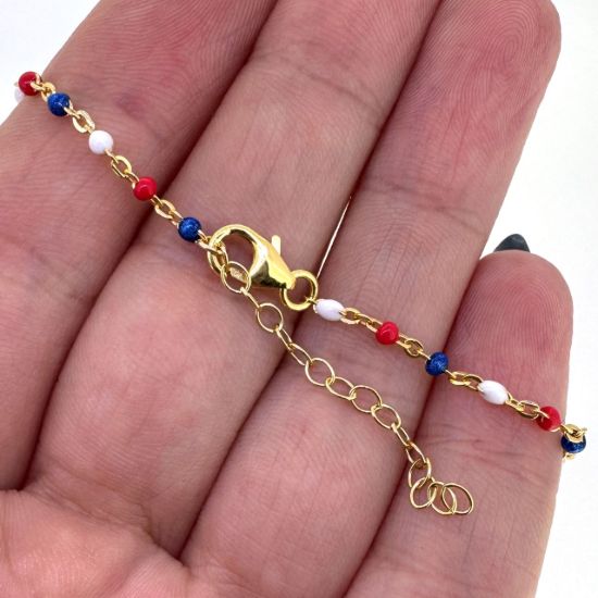 Wholesale 1/20 14k Gold Filled Finished Adjustable Enamel Chain Jewelry - Cable Chain with Red, White, and Blue Enamel