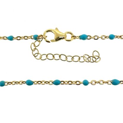 Wholesale 1/20 14k Gold Filled Finished Adjustable Enamel Chain Jewelry - Cable Chain with Turquoise Enamel