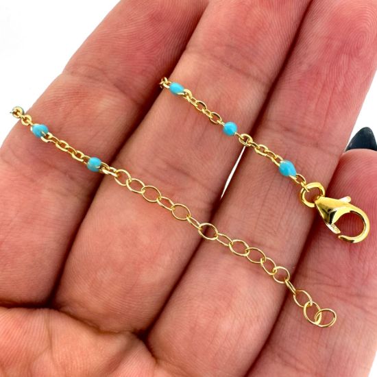 Wholesale 1/20 14k Gold Filled Finished Adjustable Enamel Chain Jewelry - Cable Chain with Turquoise Enamel