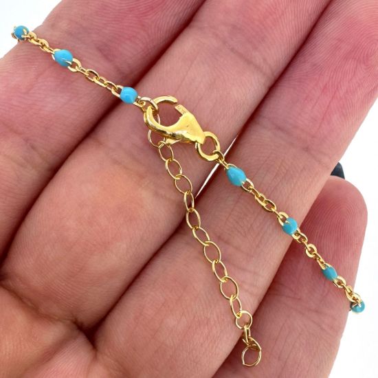 Wholesale 1/20 14k Gold Filled Finished Adjustable Enamel Chain Jewelry - Cable Chain with Turquoise Enamel