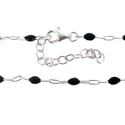 Wholesale 925 Sterling Silver Finished Adjustable Enamel Chain Jewelry - Paperclip Chain with Black Enamel