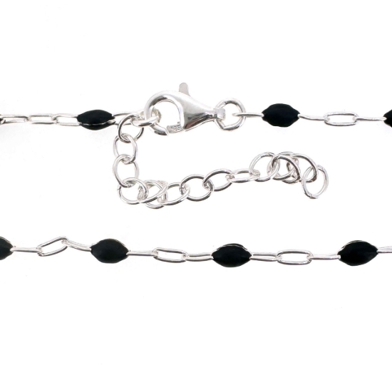 Wholesale 925 Sterling Silver Finished Adjustable Enamel Chain Jewelry - Paperclip Chain with Black Enamel