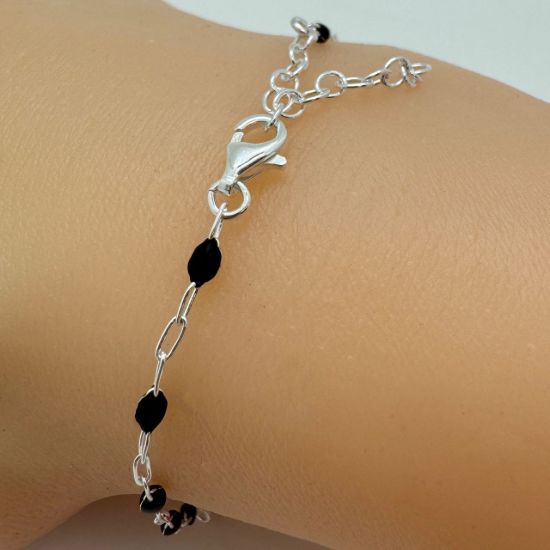 Wholesale 925 Sterling Silver Finished Adjustable Enamel Chain Jewelry - Paperclip Chain with Black Enamel