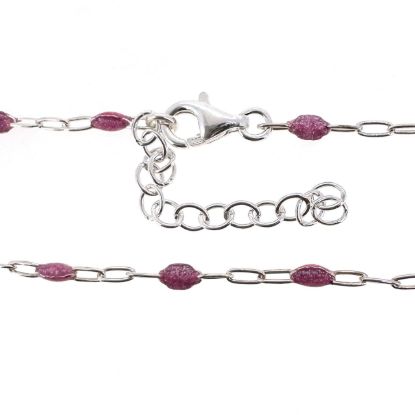 Wholesale 925 Sterling Silver Finished Adjustable Enamel Chain Jewelry - Paperclip Chain with Pink Enamel