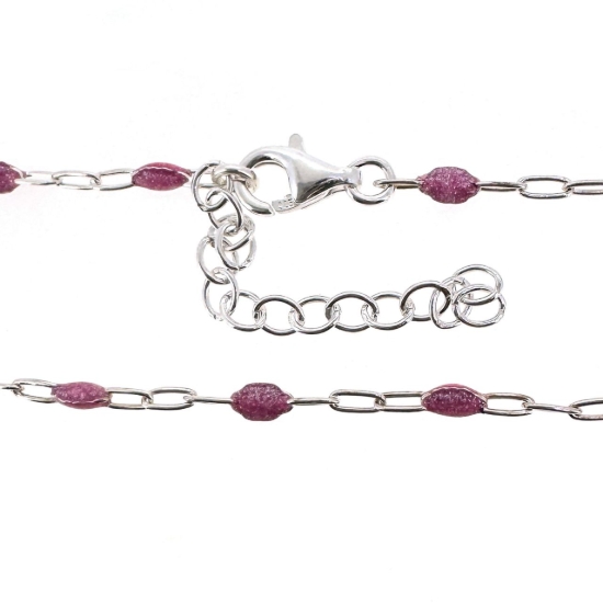 Wholesale 925 Sterling Silver Finished Adjustable Enamel Chain Jewelry - Paperclip Chain with Pink Enamel