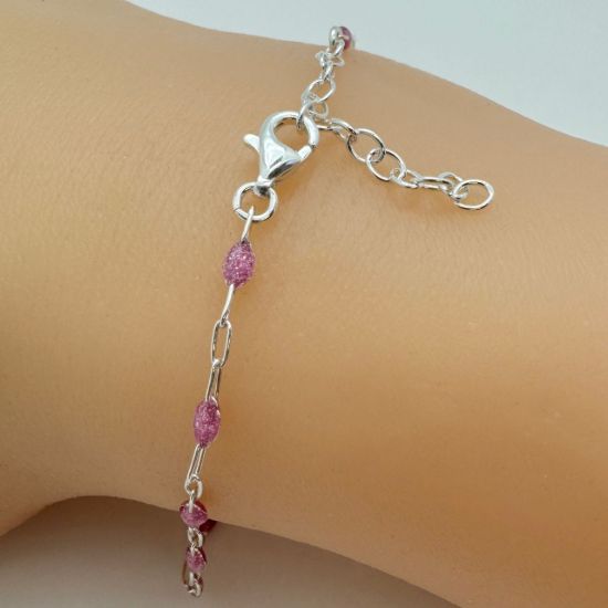 Wholesale 925 Sterling Silver Finished Adjustable Enamel Chain Jewelry - Paperclip Chain with Pink Enamel