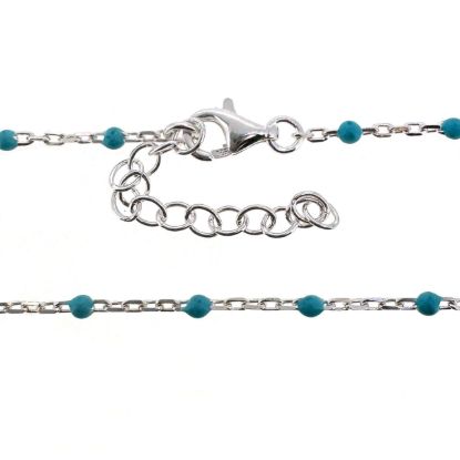 Wholesale 925 Sterling Silver Finished Adjustable Enamel Chain Jewelry - Cable Chain with Turquoise Enamel