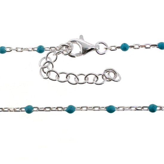 Wholesale 925 Sterling Silver Finished Adjustable Enamel Chain Jewelry - Cable Chain with Turquoise Enamel