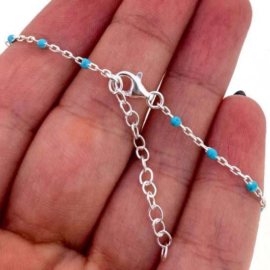 Wholesale 925 Sterling Silver Finished Adjustable Enamel Chain Jewelry - Cable Chain with Turquoise Enamel