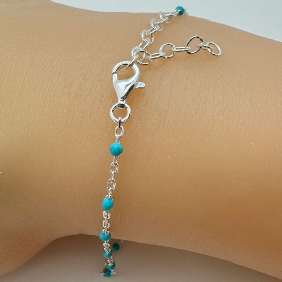 Wholesale 925 Sterling Silver Finished Adjustable Enamel Chain Jewelry - Cable Chain with Turquoise Enamel