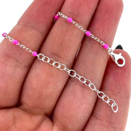 Wholesale 925 Sterling Silver Finished Adjustable Enamel Chain Jewelry - Cable Chain with Pink Enamel